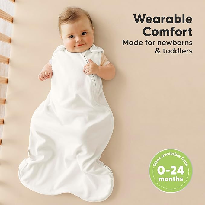 2-Pack Organic Baby Sleep Sacks, 100% Cotton - Soft & Breathable 0.5TOG Baby Wearable Blanket,Toddler Sleeping Sack 18-24 months,Easy to Wear Transitional Swaddles for Newborns,Infants (Soft White, L)