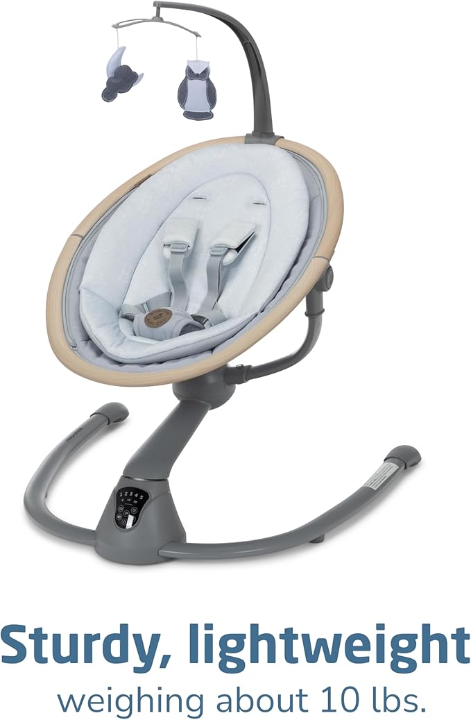 Maxi-Cosi Cassia Smart Baby Swing for Infants, Portable Foldable Swing with Music, 360 Rotation, 5 Speeds, 12 Melodies, EcoCare Fabric, Auto Motion Sensor, 2 Reclines, Classic Slate