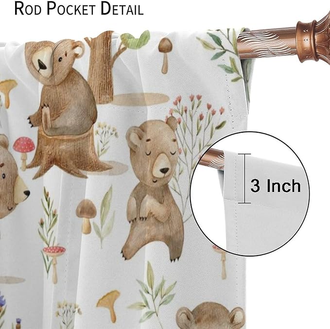 Forest Animal Curtains,Kids Home Bedroom Window Treatments, Cartoon Watercolor Bear Squirrel Woodland Animal Drapes 84x84in