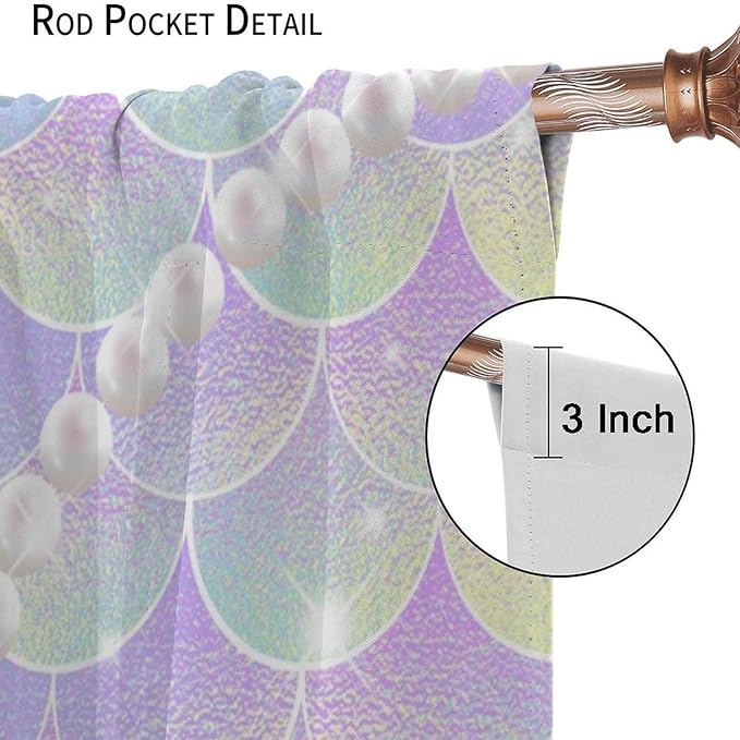 Mermaid Curtains, Gradient Color Pink Purple Pearl Ocean Theme Mermaid Fish Scale Print Decoration Suitable for Children Girls Bedroom Nursery Curtains 42x44 Inch