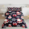 jejeloiu Merry Christmas Comforter Set Queen Size Xmas Santa Claus Bedding Set for Kids Boys Girls Cute Snowman Duvet Quilt Dark Blue Bedroom Decor