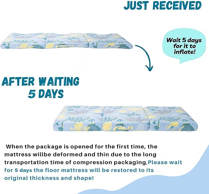 MeMoreCool Foldable Floor Mattress for Kids, Toddler Floor Nap Mat for Sleeping Daycare, Small Child Foldable Mattress Floor Bed, Trifold Futon Portable Tri Folding Mattress, Glow 63x26 Inch