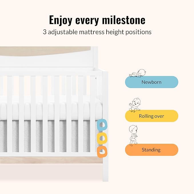 Dream On me Emerson 5-in-1 Convertible Full-Size Baby Crib in White & Vintage Oak, GreenGuard Gold & JPMA, Converts to Toddler, Day, & Full-Size Bed, Non-Toxic Paint, Safe Sleep Environment