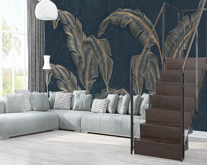 XMPMBM-Modernity Simple Abstraction Banana Leaf Fabric Wallpaper Dark Leaf Living Room Bedroom Bathroom Wall Mural-W 88" X H 59"（36 Square Foot）