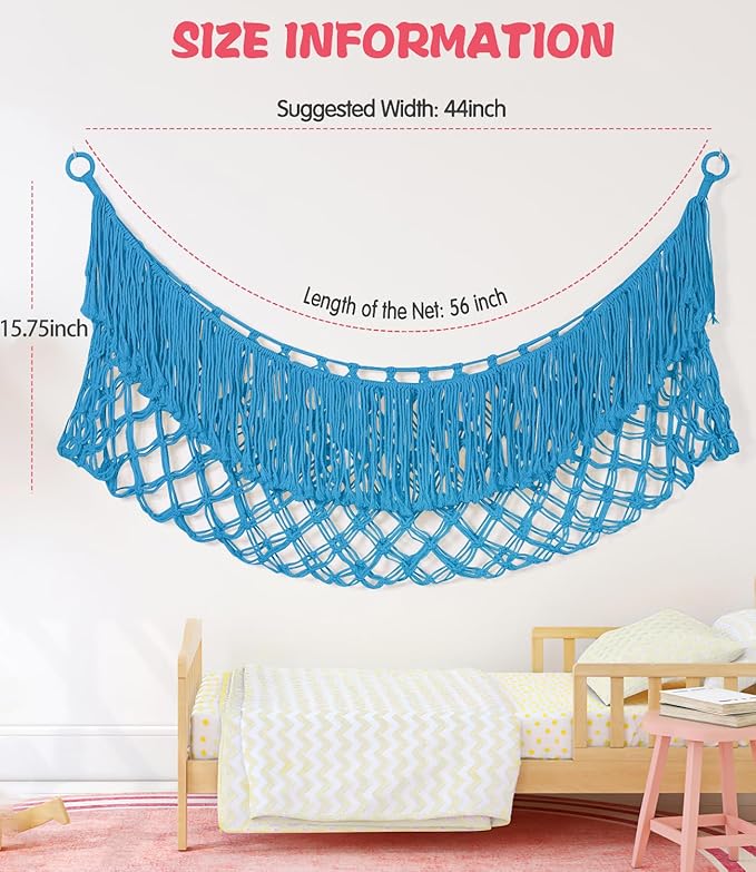 Stuffed Animal Hammock - Extra Large 56'' Long, Stuffed Animal Storage, stuffed animal Holder net, Toy Hammock Large, Toy Storage Hanging Organizer - Peacock blue