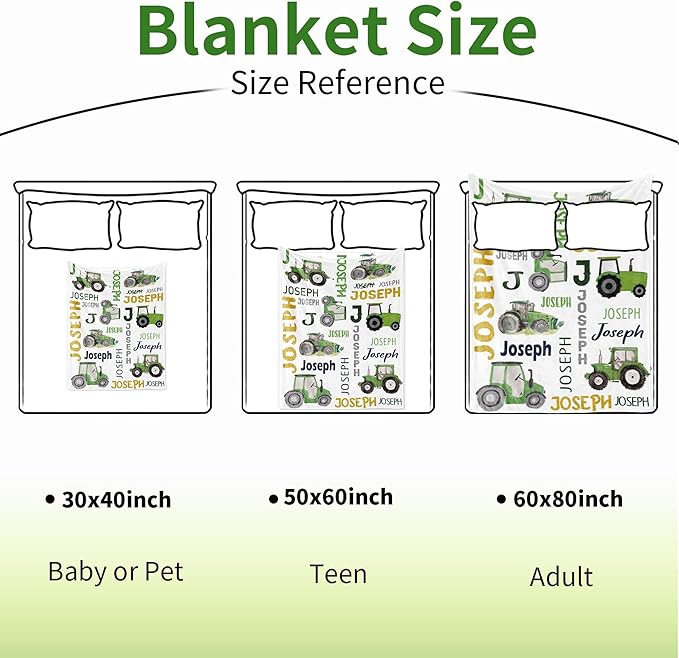 Custom Tractor Blanket with Name for Boys Girls Kids, Personalized Name Blanket Trucks, Soft Flannel Blankets Customized Gift for Children Day Birthday Christmas-40 x50
