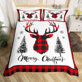jejeloiu Christmas Bedding Set for Kids Boys Girls Xmas Deer Elk Antlers Comforter Cover Set Twin Size Buffalo Check Grid Duvet Cover Bedroom Decor Xmas Bedding Collection 2Pcs