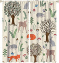 Kids Forest Animal Curtains, Rustic Cute Wild Animal Fox Deer Hedgehog Window Treatments Farmhouse Woodland Window Drapes for Girls Boys Nursery Toddler Bedroom 42x63in