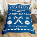 jejeloiu Christmas Bedding Set King Size Kids Christmas Quote Comforter Cover Set for Boys Girls Teens Candy Canes Print Duvet Cover Xmas Bedspread Cover Room Decorations Blue Quilt Cover