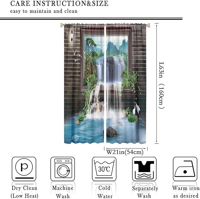 Waterfall Blackout Window Curtains, Tropical Rainforest Jungle Plants Forest Wild Nature Landscape Window Drapes, for Living Room Bedroom 42x63in 2 Panels