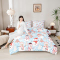 Manfei Christmas Comforter Set Twin Size, Snowman and Xmas Trees Bedding Set 2pcs for Kids Girls Adults Bedroom Decor, New Year Blue Down Comforter Soft Polyester Quilt Set with 1 Pillowcase