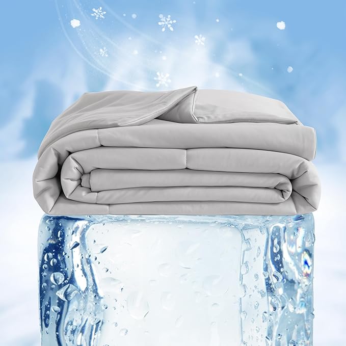 NTBAY Cooling Throw Blanket, 50x60 Inches - Japanese Double-Sided Cool Fabric with Q-Max 0.43, Soft Summer Couch Blanket for Adults, Kids and Pets, Light Grey