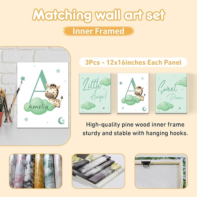 Custom Crib Bedding Set, 5 Pcs Personalized Name Baby Crib Sets for Newborns Infants Toddlers, Green Zebra Nursery Bedding Set for Boys Girls, Double Layer Baby Bedding Sets Customized Gifts