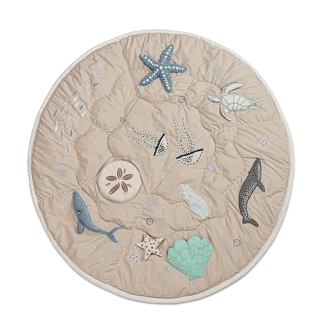 Crane Baby Activity Mat, Interactive Baby Play Mat for Boys and Girls, Sea Life, 36" x 36", Stimulating Baby Toys & Mirror, Infant Play Mat, Tummy Time Baby Floor Mat, Kids Play Mat, Tummy Time Mat