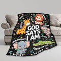 Bible Verse Blanket, Christian Gifts, God Says I am Blankets,Giraffe Lion Koala Elephant Print Animal Blankets, Cute Religious Baptism Gift for Son,Animals Lover Room Bed Decoration, 30"x40"