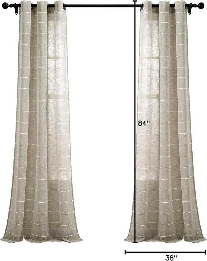 Lush Decor Farmhouse Textured Grommet Sheer Window Curtain Panel Pair, 38"W x 84"L, Neutral
