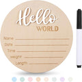 Baby Announcement Sign with Pen, 5.9 Inch Wooden Hello World Newborn Sign for Hospital, 3D Birth Announcement Board, Welcome Baby Name Signs for Nursery, Newborn Gift for Boy & Girl, White