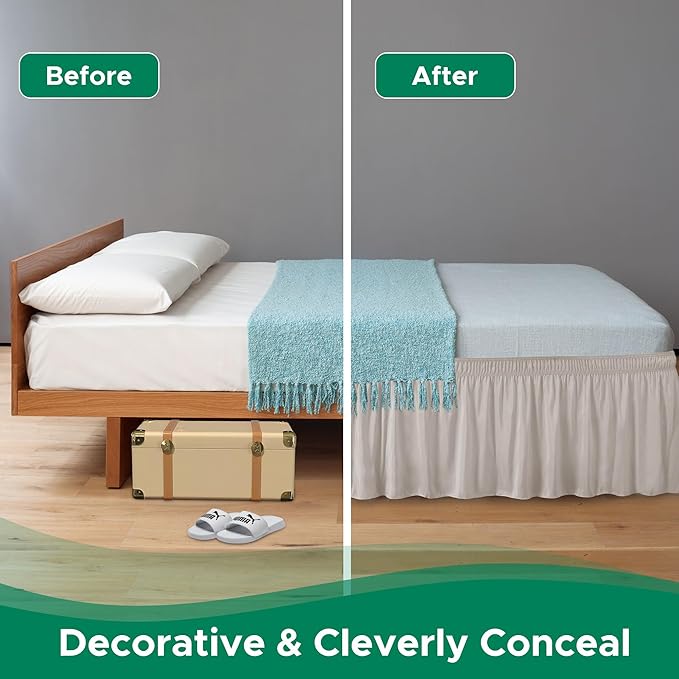 Biscaynebay Wrap Around Bed Skirts for King & Cal King Beds 15" Drop, Camel Grey Adjustable Elastic Dust Ruffles Easy Fit Wrinkle & Fade Resistant Silky Luxurious Fabric Machine Washable
