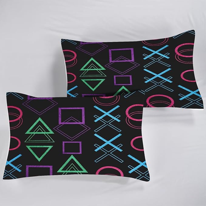 Game Comforter Set Twin Size Geometric Bedding for Kids Boys Men Black Abstract Bedroom Decor Quilt Bed Sets, 1 Comforter 1 Pillowcase
