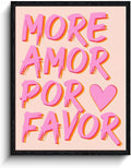 Spanish Love Wall Art, more love message, bright pop wall decor, matte finish framed canvas print, love poster artwork, for bedroom dorm couples gift, 12x15 inch