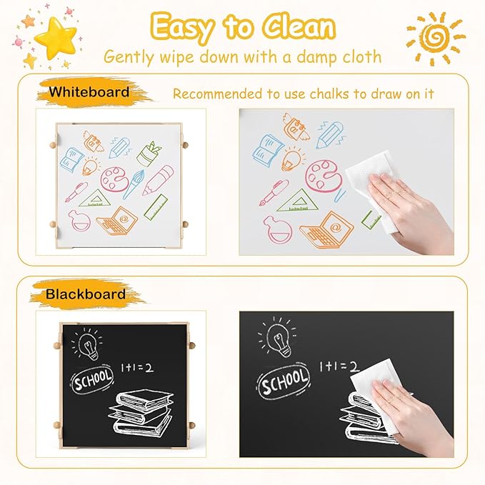 Costzon Kids Table and Chairs, 4 in 1 Wooden Activity Desk Set w/Reversible Whiteboard & Chalkboard, Hidden Storage Space and Drawers for Arts, Crafts, Play, Toddler Table and Chair Set (Alien Shape)