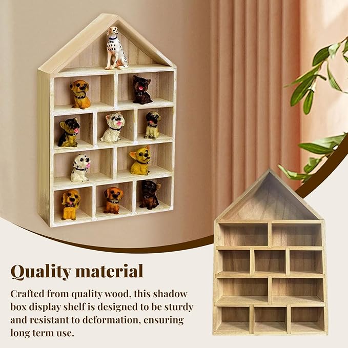 Wooden Outline Box Display Shelf, Wall-Mounted Organizer for Home Decor, House-Shaped Storage Shelving, Multi-Compartment Wood Shelf for Living Room, Bedroom, Office