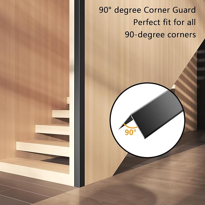 6PCS Aluminum Alloy Metal Corner Guards - Black Wall Corner Protectors 1.6" x 1.6" x 48" with 90 Angle, 19Ga / 0.9mm Thickness (4x4x120CM)