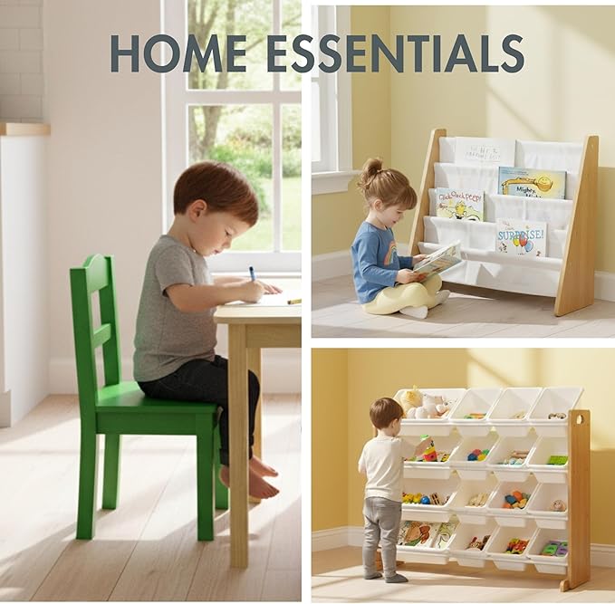 Humble Crew 3-in-1 Kids Bookshelf and Toy Storage Organizer, Natural/White - Toddler Organizers with Rolling Toy Box and 3 Fabric Bins – Sturdy Baby Book Shelf, Perfect for Nursery and Playroom