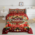 Merry Christmas Comforter Set for Twin Size, Kids Bedding Set with Xmas Wreath & Snowflake Pattern, Glitter Quilt Set of 2, Duvet Insert with 1 Pillowcase