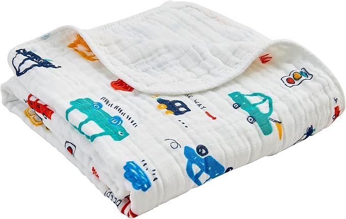 Luxury Muslin Baby Blanket, Cozy Swaddle, 6-Layer Cotton Receiving Blanket for Newborn Infant, 43x43 Inch Lightweight Breathable Crib Blanket, Nursery Stroller Toddler Quilt, Car Family