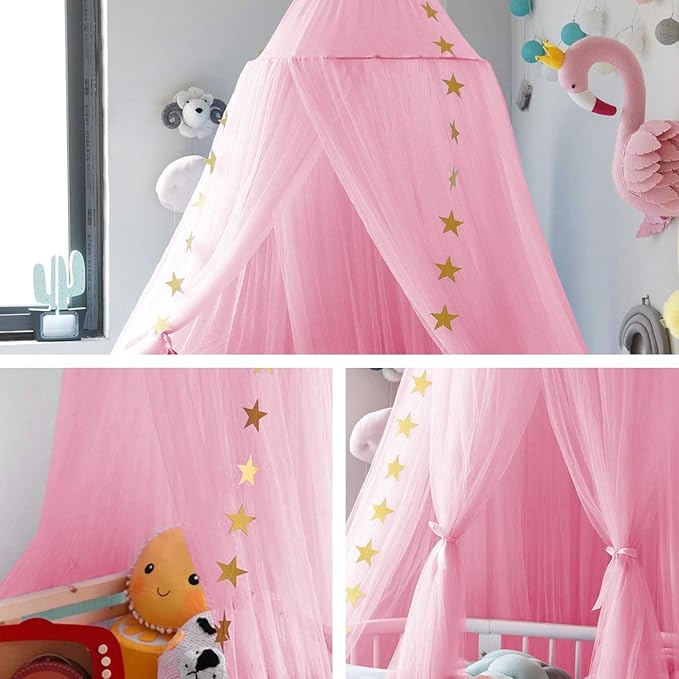 Princess Bed Canopy for Girls and Kids Hanging Mosquito Net for Baby Crib Nook Castle Game Tent Nursery Play Room Decor(Pink)