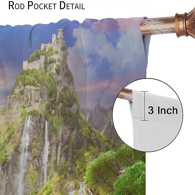 Forest Waterfall Blackout Curtain, Watercolor Tropical Jungle Waterfall Spring Flower Natural Scenery Pattern Window Drapes, for Bedroom Living Room 42" W X 45" L