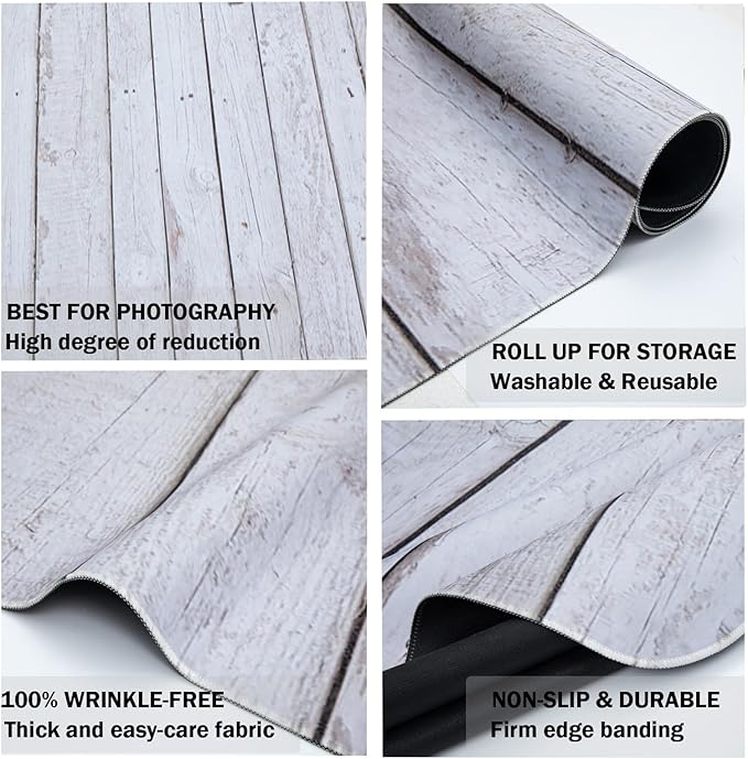 Kate White Wood Floor Wall Backdrop Photography Floor Mats Rubber Flooring Mat Newborn Photography Props for Professional Photographers Studio 5x4ft