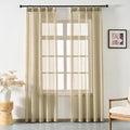 Taupe Sheer Curtains 102 Inch Long, Neutral Linen Look Textured Light Filtering Drapes, Tan Beige Transparent Window Decor, Rustic Floor to Ceiling Pinch Pleat Curtain with Hooks
