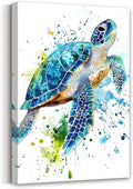 AWPANERAR Sea Turtle Wall Art Bathroom Pictures Watercolor Sea Life Canvas Prints Ocean Animal Poster Nautical Theme Artwork for Kids Room Nursery Decor Framed (White, (42L x 28W))