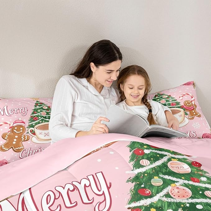Feelyou Merry Christmas Comforter Set Toddler Size Gingerbread Man Bedding Set for Kids Boys Girls Xmas Duvet Quilt Christmas Decor Bedroom Decor Microfiber 2 Pcs with 1 Pillow Cases