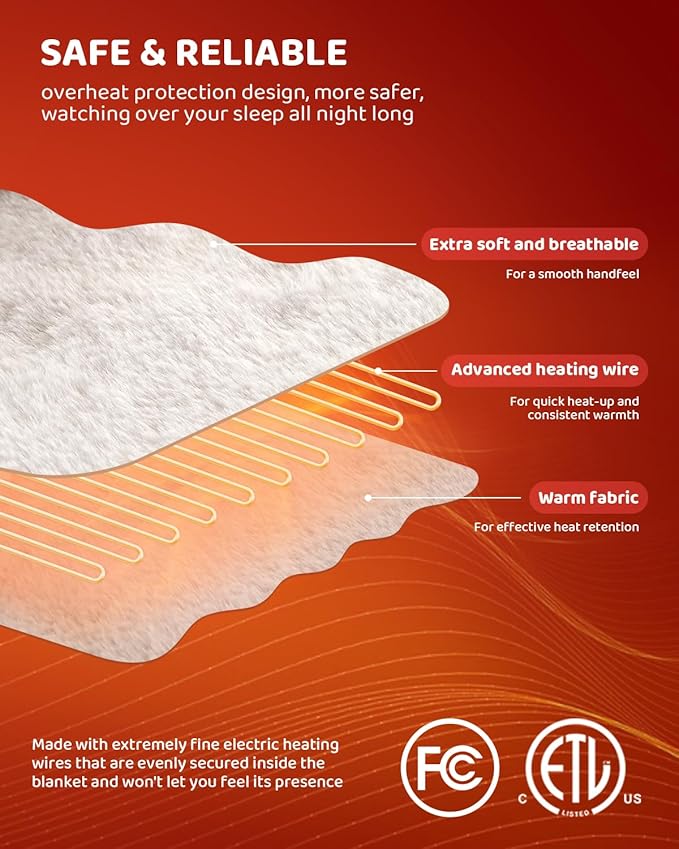 Heated Blanket Electric Blanket Twin Size, Super Soft Cozy Upgraded Flannel Heating Blanket with 9 Heating Levels & 1-9 Hours Auto Off, Fast Heating & Overheat Protection, 62" x 84", Light Gray