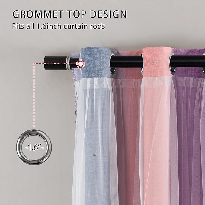 XiDi Curtains for Girls Bedroom Kids Room Unicorn Princess Theme Home Decor 84 inches Length Grey/Pink/Purple, W52 X L84 2 Panels