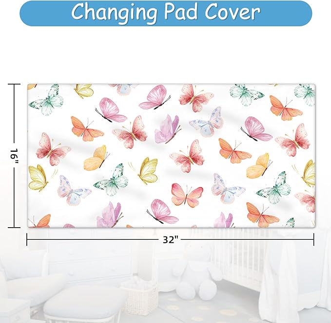 Personalized Baby Crib Bedding Set for Girls, 5 Pcs Pink Butterfly Crib Set for Baby, Custom Name Double Layer Nursery Bedding Sets for Infant Toddlers, Customized Gifts for Newborns
