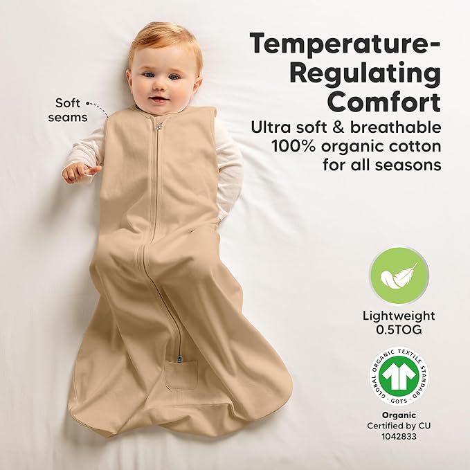 2-Pack Baby Sleep Sacks,Zipper Wearable Blanket - 0.5TOG Organic Cotton,Lightweight,Soft Cozy Toddler Sleeping Sack 6-12 months, Easy to Wear Large Newborn Transition Swaddles Sleepsacks (Toasty)