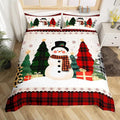 Manfei Snowman Duvet Cover Set Queen Size, Xmas Leopard Plaid Trees Snowflake Comforter Cover with 2 Pillowcases, Christmas Theme Bedding Set 3pcs for Kids Girl New Year Bedspread Cover,No Comforter