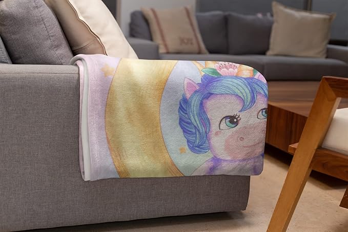 Personalized Unicorn Blanket for Girls | Kids Rainbow Unicorn | Custom Plush Fuzzy Unicorns for Toddler | Customized Little Girl Throw Blankets | Girl Sofa Bed Birthday | Fleece 50x60