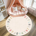 Round ABC Rugs-5ft Kids Round Rug Alphabet Numbers Shapes Educational Kid Area Rug Non Slip Kid Play Mat Carpet for Girl Boy Bedroom Playroom-White