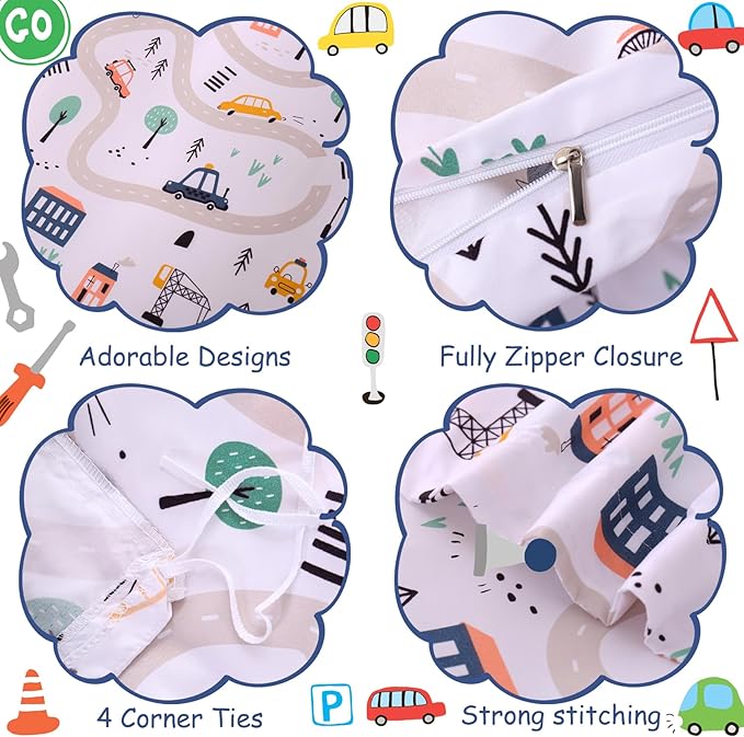JSD Cars Kids Duvet Cover Set Twin Size, 2 Piece Soft Printed Microfiber Comforter Cover with Pillow Sham Zipper Closure, Comforter Not Included