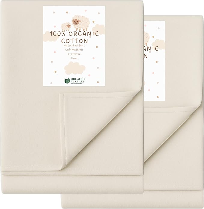 Organic Crib Mattress Protector - Flat Sheet Water Resistant Liner Pad, Breathable, Skin Friendly, Chemical-Free Pure Cotton [GOTS-Certified] for Bassinet (30"x15") - Pack of 2