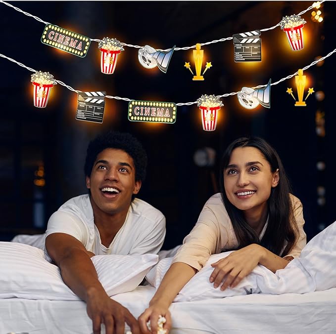 VIHOSE 10 ft Movie Night Decorations Movie Night Party Supplies 20 LED String Lights Battery Operated Backyard Movies Nights Movies Theater Themed Decor for Film Festival Home Film Birthday Party