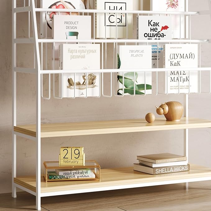 Metal Kids Bookshelf and Toy Storage Organizer,6 Tier Childrens Bookcase,Magazine Rack Floor, Book Shelf for Kids Rooms Classroom Nursery Living Room Office (White, L:31.5")