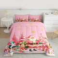jejeloiu Merry Christmas Comforter Set Full Size Santa Claus Bedding Set for Kids Boys Girls Cute Deer Duvet Quilt Pink Bedroom Decor