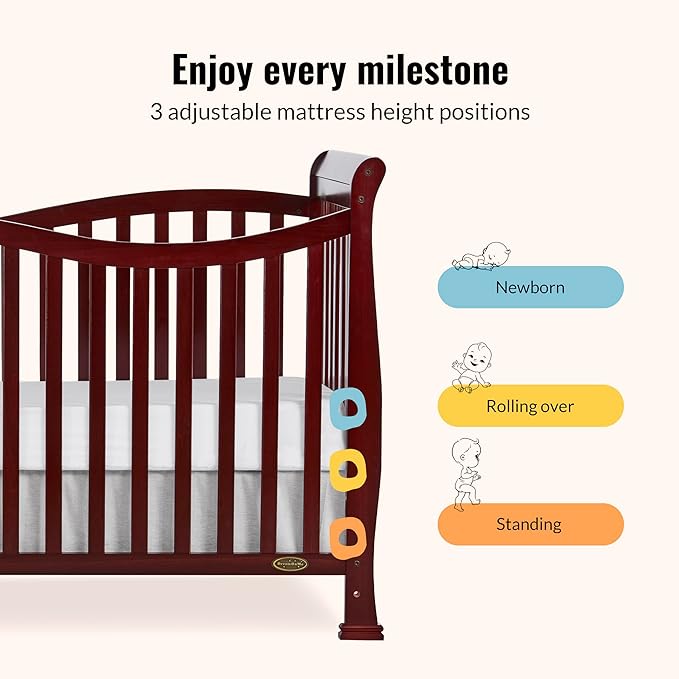 Dream On Me Violet 7-in-1 Convertible Full-Size Baby Crib with Toddler, Day & Full Bed Conversion in Espresso, GreenGuard Gold & JPMA, 4 Mattress Heights, Sustainable Pinewood