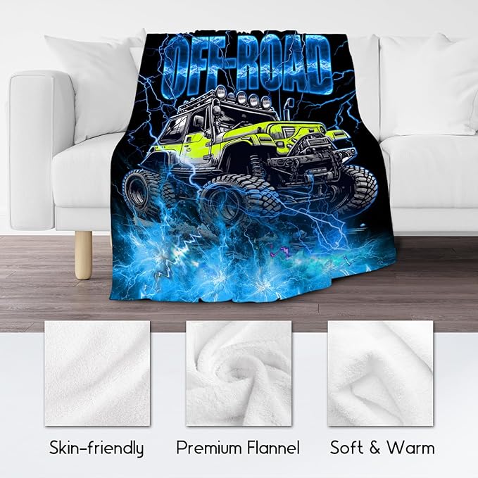 Boys Blanket Truck Blankets Off-Road Gifts for Kids Son Grandson, 60"x80" Soft Plush Cozy Throw for Room Decor